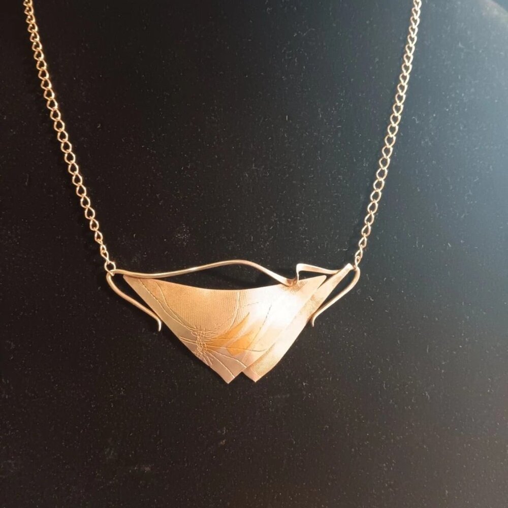 Vintage Sterling Silver 24kt Gold Ann Grundler Signed Art Pendant Necklace